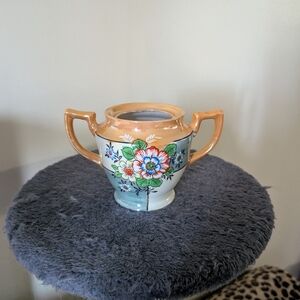Floral Ceramic Vase with Dual Handles From Japan